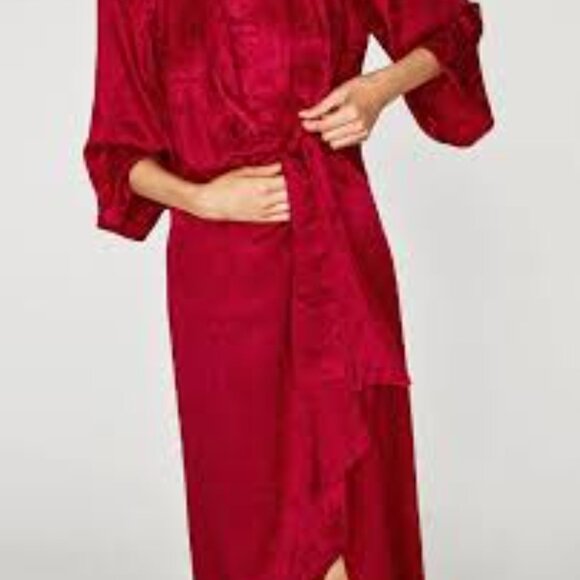 Zara Midi Red Jacquard Dress - Picture 4 of 9